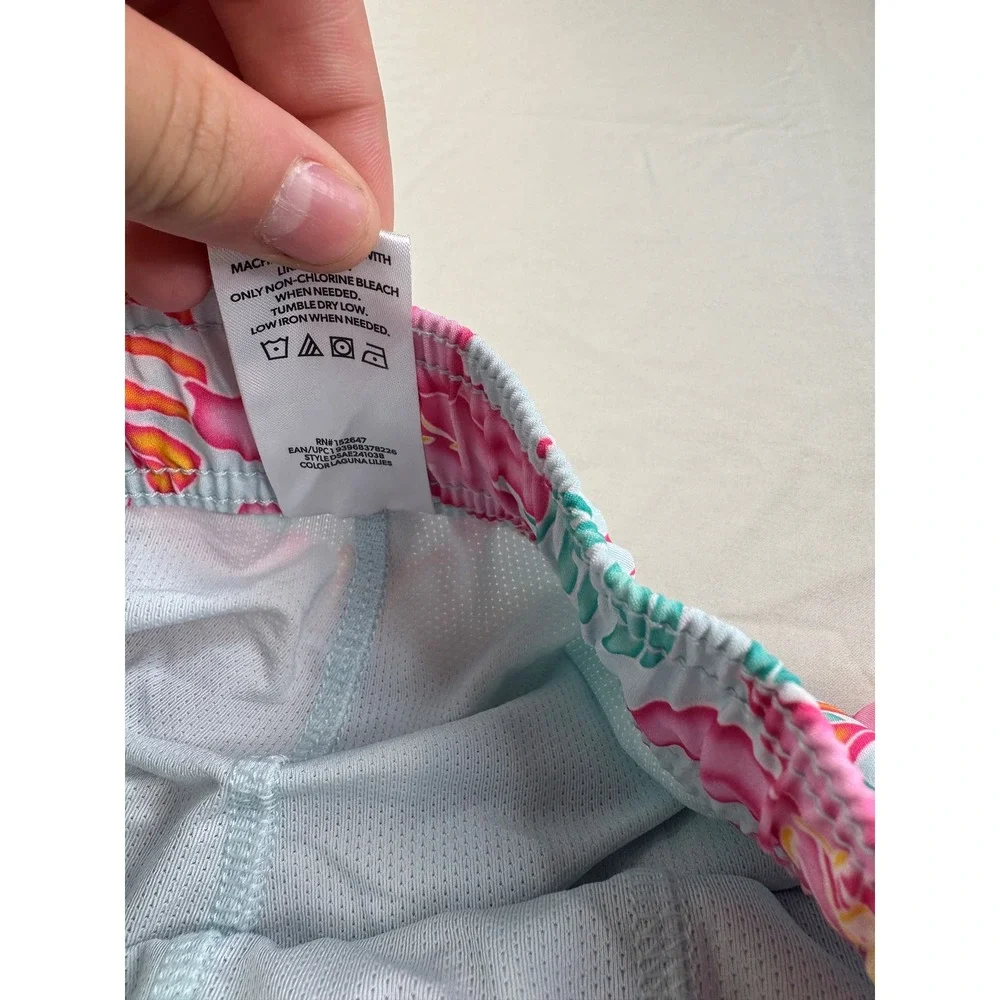 Members Mark Mens Swim Trunks XS Laguna Lilies Floral‎ Tropical Pink Blue Shorts